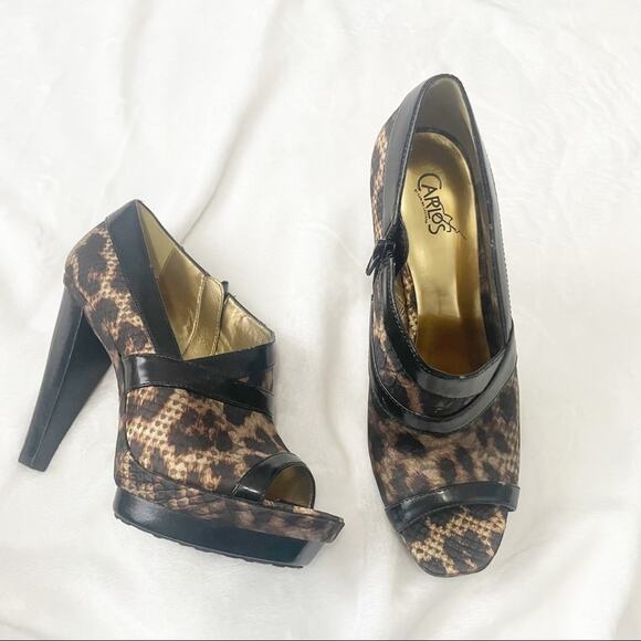 Carlos Santana leopard chica open toe sandal heels cheetah size 8 with box - Picture 2 of 11